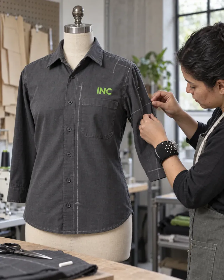 Muestra: ajuste de una camisa de dotación en maniquí
